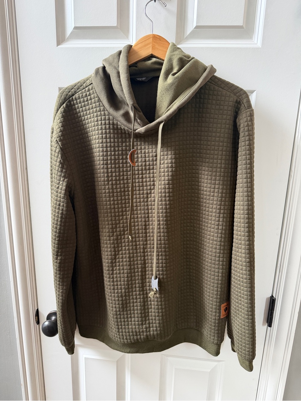 Men's Olive Quilted Hooded Pullover Sweatshirt